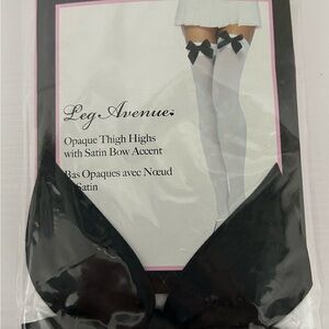 Leg Avenue Pink and White Thigh Highs with Satin Bow